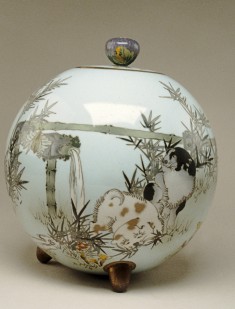 Spherical Jar with Puppies