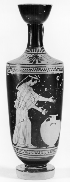Shoulder Lekythos Depicting a Woman with a Hydria at a Fountain