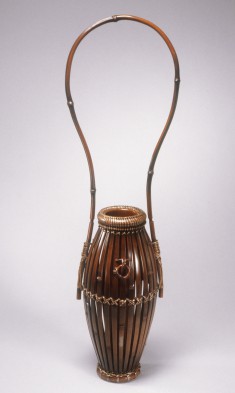 Hanging Vase Imitating a Bamboo Basket with an inner cylindrical container