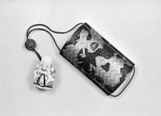 Inro with Crickets Among Basketwork Fragments, and Netsuke