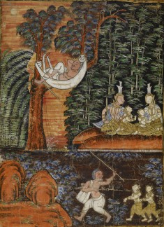 Vessantara Jataka, Chapter 11: Jujaka Treats Jali and Kanha Poorly; While Jujaka Sleeps the Children are Cared For