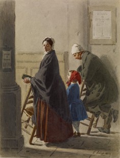 Man, Woman, and Girl at Prayer in Church