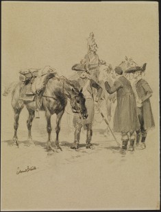 Two Soldiers with Horses