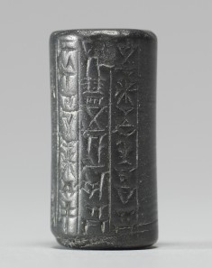 Cylinder Seal with Two Figures and an Inscription