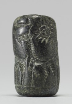 Cylinder Seal with a Figure, Animals, and an Inscription