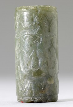 Cylinder Seal with Deities, Heroes, and a Row of Animals