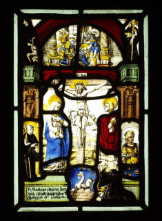 Crucifixion scene with kneeling monk