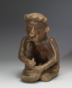 Polychrome Seated Old Female Figure with Bowl