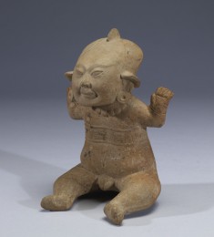Seated Nude Male Smiling Figure with Upraised Arms