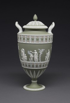 Covered Vase with Women and Children at Worship