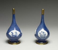 Pair of Blue and White Bottles Mounted as Perfume Sprinklers