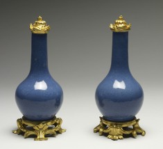 Pair of Powder Blue Bottles with Prunus Blossoms