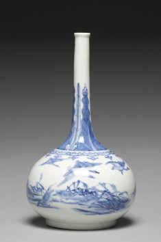 Bottle with Geese along a River Bank