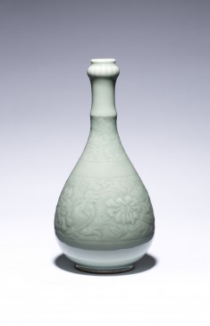 Celadon Vase ("Kabin") with Lotus and Chrysanthemum Scrolls in Relief