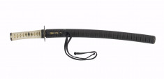 Short sword (wakizashi) with black lacquer saya with inlaid bands of shell dust (includes 51.1215.1-51.1215.5)
