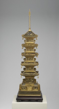 Okimono of a Pagoda with Famous Scenes