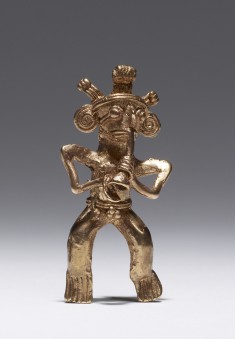 Pendant of Musician with Feather Headdress Playing an Instrument