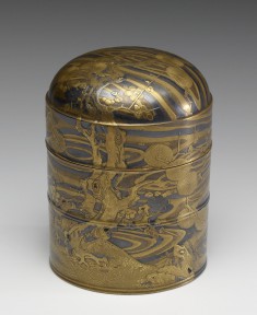 Tiered Hair-Oil Container with Pine and Plum Trees by a Stream