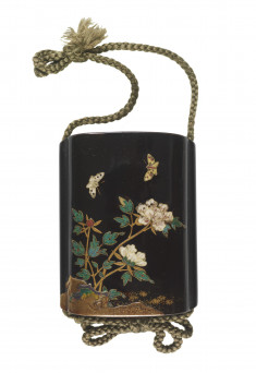 Inro with Peonies, Butterfly, and Cat