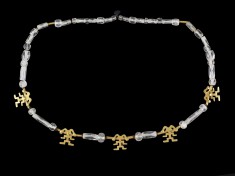 Rock Crystal Beads and Gold Pendants Necklace