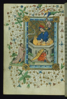 Leaf from Book of Hours of Daniel Rym: Saint Daniel in the Lions' Den Revered by the Manuscript Owner Daniel Rym