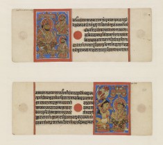 Two folios from the "Kalpasutra" illustrating King Siddhartha at Court and the Renunciation of Mahavira