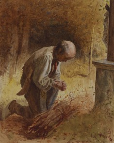 Woodcutter Kneeling before a Forest Shrine