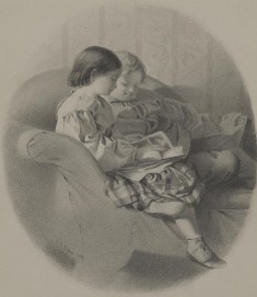 Girl and Boy Reading on a Sofa