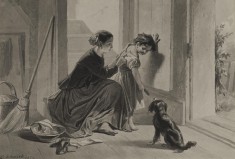 Mother Buttoning a Child's Dress