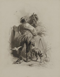 Farmer with Horse, Dog and Pigeons