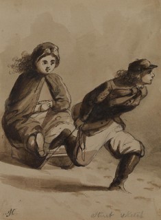 Street Sketch. Boy Gallantry