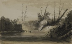 View of a Falls and Small Lake