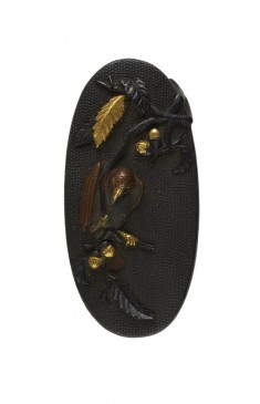 Kashira with Bird on Oak Tree Branch