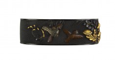 Fuchi with Sparrows and Autumn Flowers