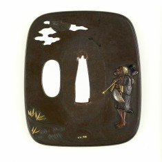 Tsuba with a Peasant by Looking at the Moon