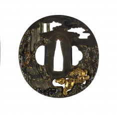 Tsuba with Chinese-style Lion and Waterfall