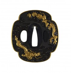 Tsuba with Dragons in Waves and Clouds.