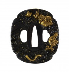 Tsuba with Dragon and Waves