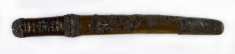 Dagger (aikuchi) with gold lacquer saya decorated with outlined chrysanthemum clusters, silver chrysanthemums (includes 51.1278.1-51.1278.2)