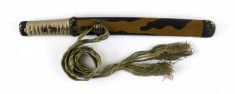 Dagger (aikuchi) with saya in two shades of brown lacquer with chrysanthemum mountings (includes 51.1290.1-51.1290.2)