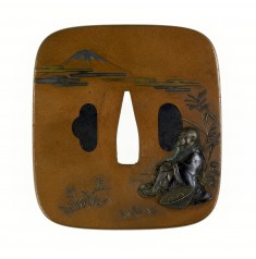 Tsuba with Saigyô Gazing at Mt. Fuji