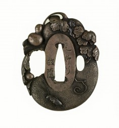 Tsuba with Gourd with Grasshopper