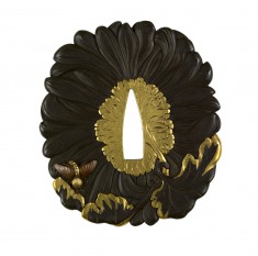Tsuba with a Chrysanthemum Blossom and Two Bees