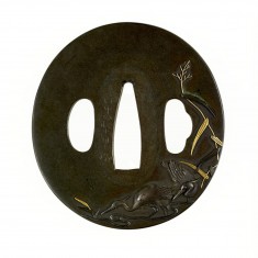 Tsuba with Wading Heron and Reeds