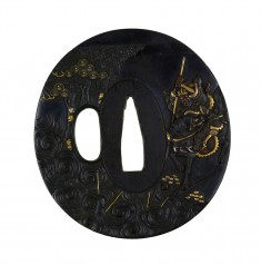 Tsuba with a Kuanyu Preparing to Throw a Spear