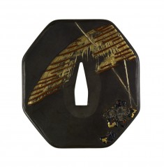 Tsuba with Chrysanthemums and a Snail