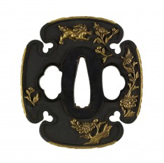 Tsuba with Chinese Lions and Peonies