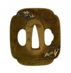 Tsuba with Bats and Crescent Moon