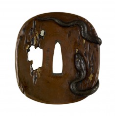 Tsuba with a Snake on Tree Trunk