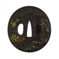 Tsuba with a Swordsman and Dragon